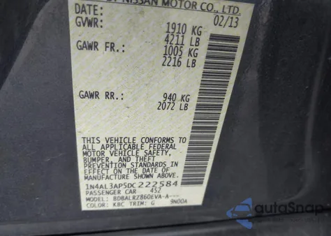 2013 Nissan Altima 2.5 S from USA, damaged, VIN 1N4AL3AP5DC222584